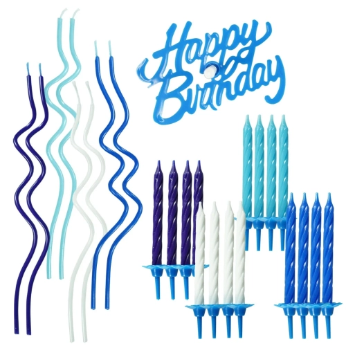 Świeczki Urodzinowe Happy Birthday Zestaw Niebieski 25 Elementów
