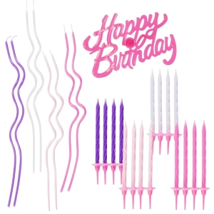 Świeczki Urodzinowe Happy Birthday Zestaw Różowy 25 Elementów