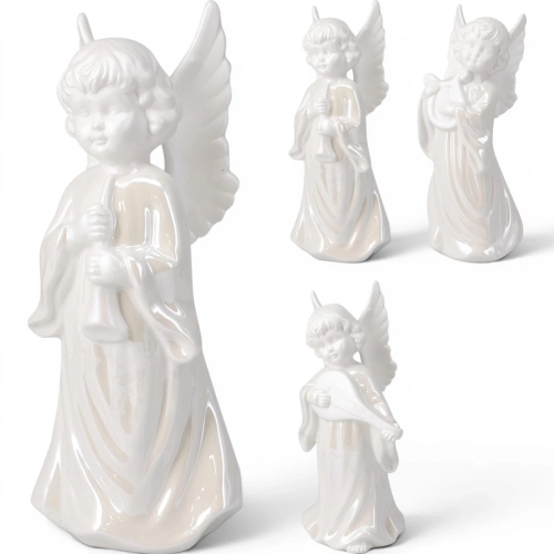 Anioł Ceramiczny Biały z Instrumentem 20cm 
