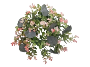 Wianek Sztuczny Bukszpan z Eukaliptusem 28cm Pastel - Zielony/Różowy