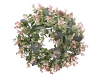 Wianek Sztuczny Bukszpan z Eukaliptusem 36cm Pastel - Zielony/Różowy