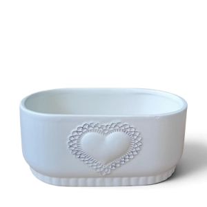 Osłonka Ceramiczna Owalna Biała Serce 8x19cm