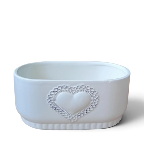 Osłonka Ceramiczna Owalna Biała Serce 8x19cm