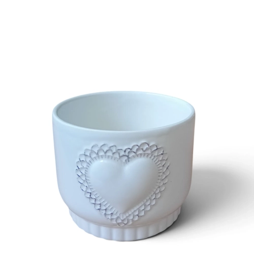 Osłonka Ceramiczna Okrągła Biała Serce 8x10cm