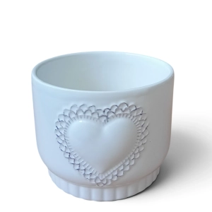 Osłonka Ceramiczna Okrągła Biała Serce 12x13cm