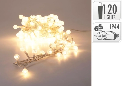 Lampki LED Kryształ Kulka 120 Diod 900cm - Biały Ciepły