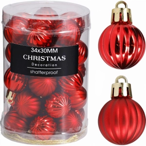 Bombki Choinkowe Plastikowe Czerwone 3cm kpl. 34szt