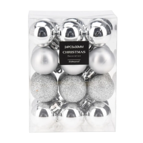 Bombki Plastikowe Srebrne 3cm kpl. 24szt