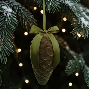 Zawieszka Świąteczna Szyszka Zielona Welur 23cm