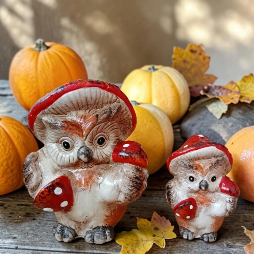 Jesienna Ceramiczna Figurka Sowa 13cm