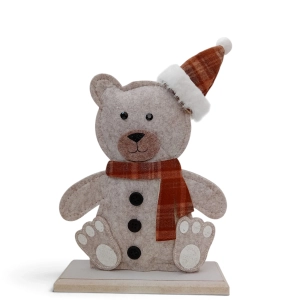 Figurka Dekoracyjna Szary Miś w Czapce na Podstawce 28cm