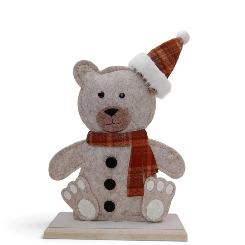 Figurka Dekoracyjna Szary Miś w Czapce na Podstawce 28cm