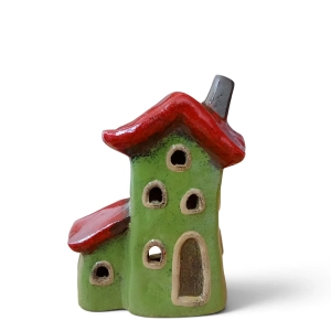 Dekoracyjny Domek Ceramiczny 18cm - Zielony/Czerwony