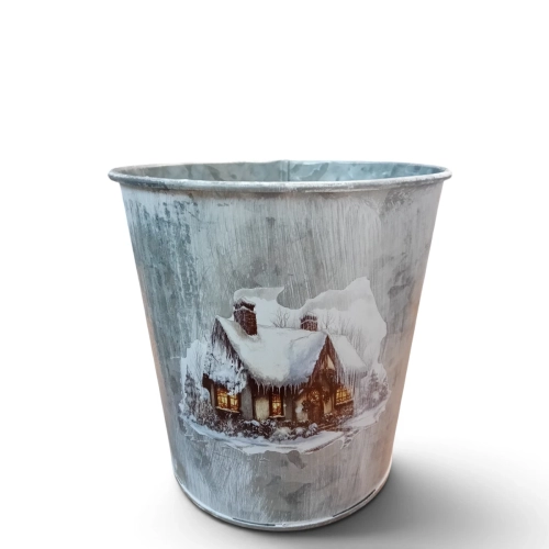 Metalowa Srebrna Osłonka Zimowa Chatka 14cm