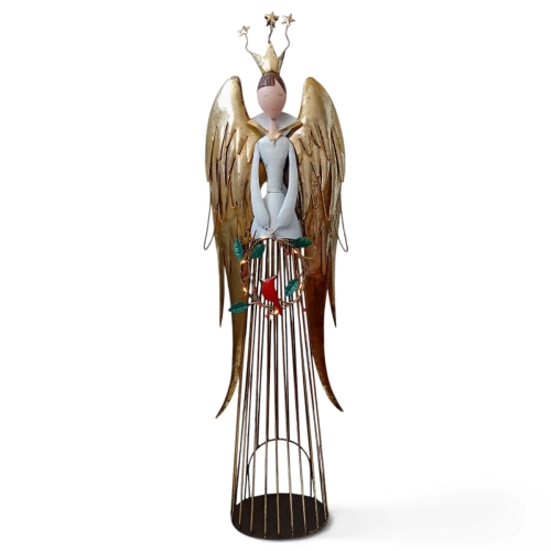 Anioł Metalowy Led z Wiankiem 67cm