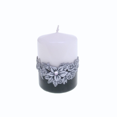 Świeca Arabeska Słupek 10/7cm - Ekri/Czarny