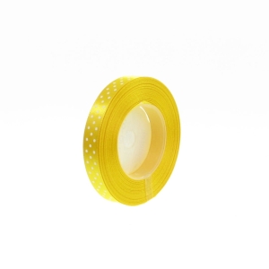 Wstążka Satynowa w Kropki 12mm 22,5mb – Jasny Żółty Nr 132