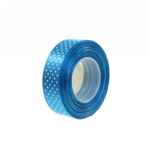 Wstążka Satynowa w Kropki 25mm 22,5mb – Lazurowy Niebieski Nr 47