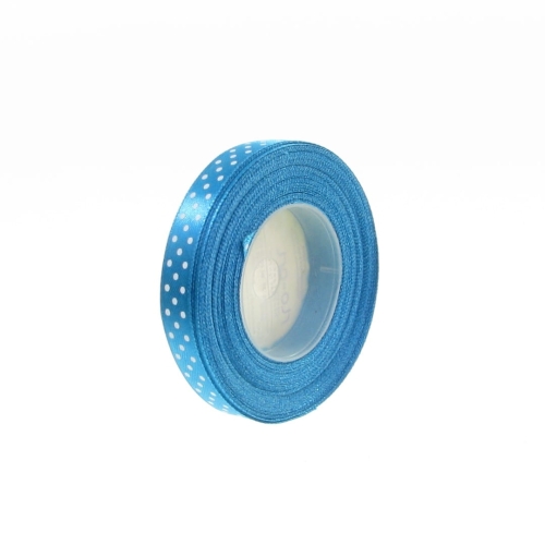 Wstążka Satynowa w Kropki 12mm 22,5mb – Lazurowy Niebieski Nr 47