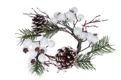 Stroik Bożonarodzeniowy z Szyszkami i Głogiem 7cm - Biały